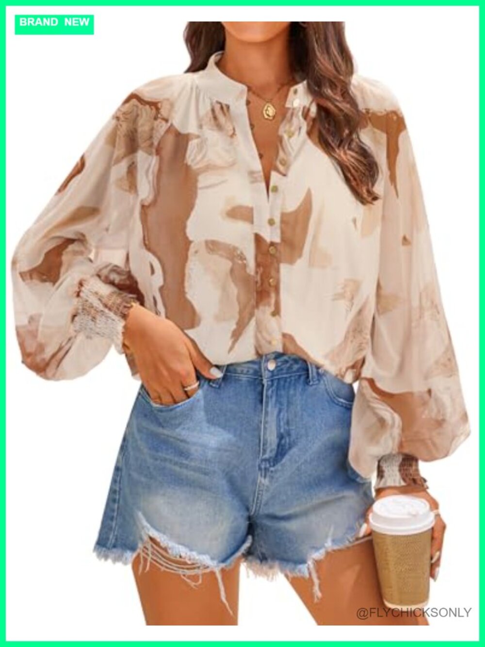 Floral Print Button Down Blouse Long Sleeve Smocked Cuff Loose Oversized Boho